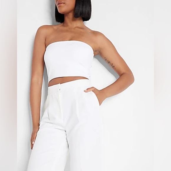 White Strapless Crop Top - Picture 1 of 4